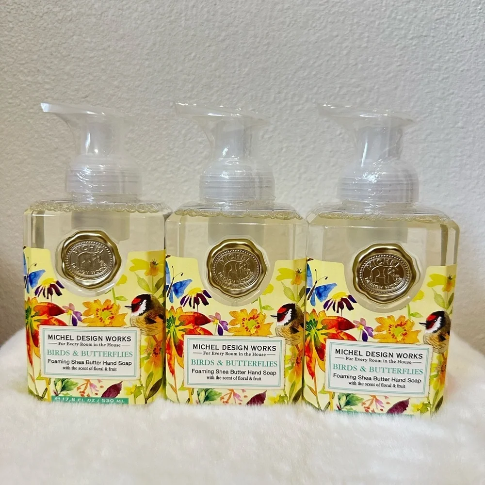 3 Pack Michel Design Works Foaming Shea Butter Hand Soap Birds & Butterflies - Picture 1 of 3